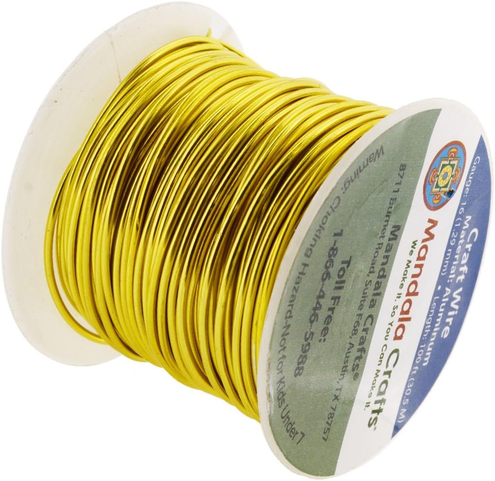 Mandala Crafts 16 Gauge Anodized Aluminum Craft Wire for Jewelry Making - 100 FT Colored Flexible Light Gold Tone Wire - Bendable for Bonsai Armature Crafting Sculpting - Crafty Corner