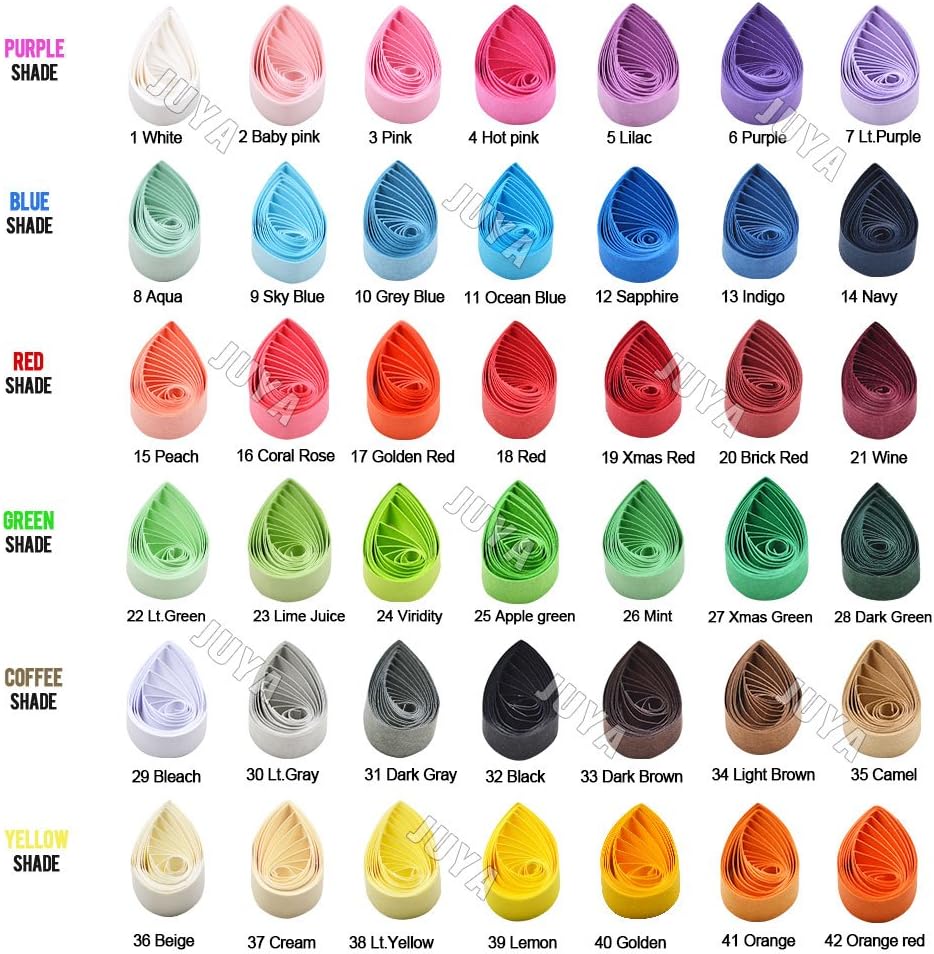 JUYA Single Color Paper Quilling Strips Set 42 Colors 100 Strips per Pack 2/3/5/7/10 mm Width Available 42 colors, width 10 mm (0.39 in)
