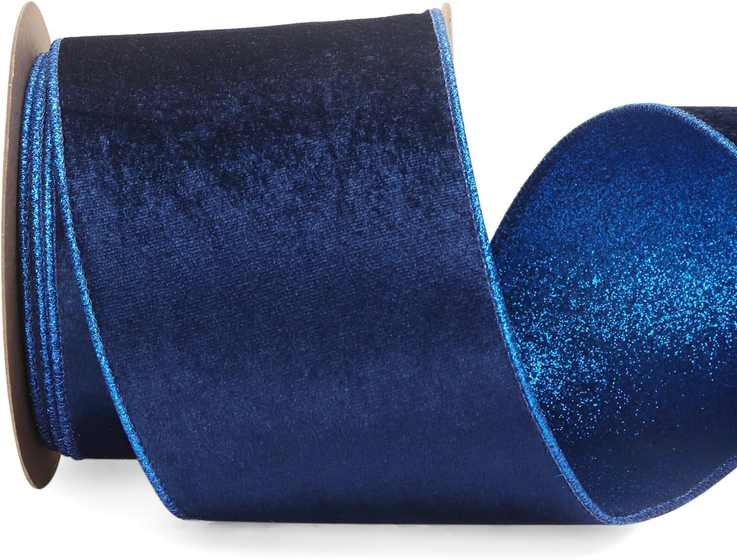 Ribbli Royal Blue Velvet Wired Ribbon 4 Inch Royal Velvet with Blue Glitter Christmas Ribbon for Christmas Tree Decoration Big Bow Gift Wrapping Crafts Wreaths Supplies- 10 Yards - Crafty Corner