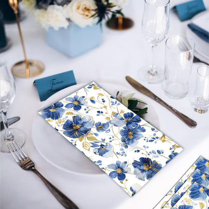 60 Pack 3 Styles Blue Floral Napkins for Decoupage Toile Napkins Flower Cocktail Decorative Paper for Birthday Party Beautiful Gorgeous, 12.9 * 15.7 inch