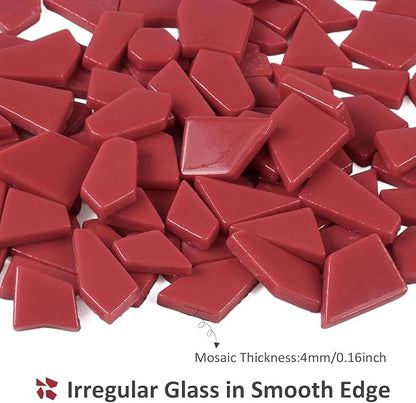 Youway Style Red Mosaic Tiles for Crafts Bulk,200g Broken Glass Tiles for DIY Holiday Mosaic Art Decor,Garden Mosaic Supplies Pieces