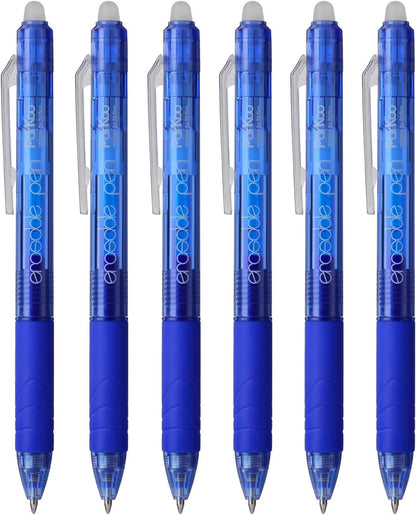 ParKoo Retractable Erasable Gel Pens Clicker, Fine Point 0.7mm, Make Mistake Disappear, Blue Ink for Note Taking and Crossword Puzzles, 6-Pack