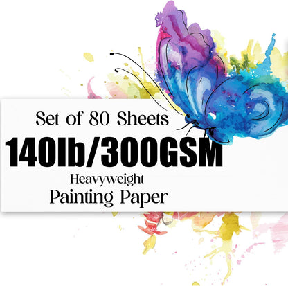 Watercolor Paper 9x12 inches 80 Sheets,Heavyweight Artist Paper 140lb/300GSM Cold Press Natural Cotton Paper for Students Artists Watercolor Drawing