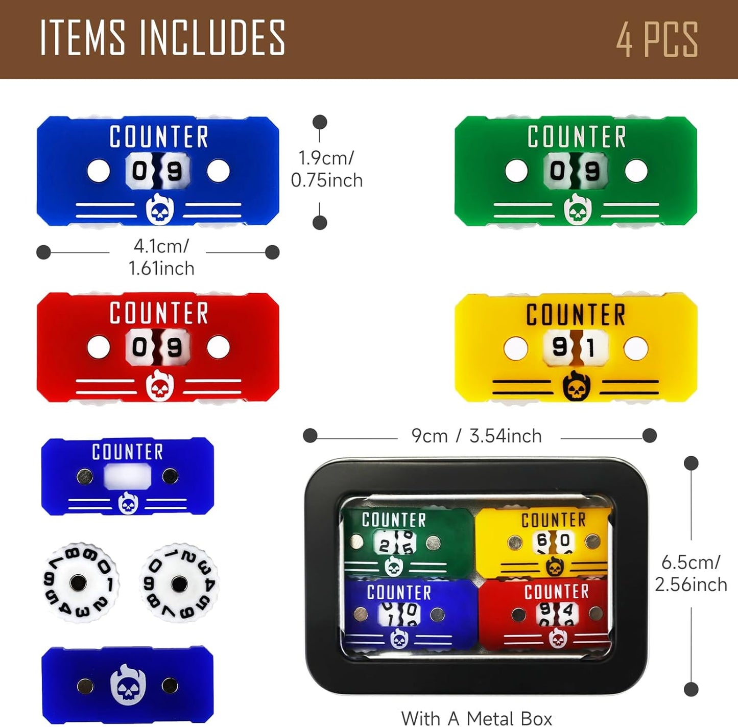 4Pcs MTG Life Counter with Metal Box, Health Tracker Life Counter for MTG Magic Card Games Accessories Tabletop RPG D&D CCG TCG Board Games