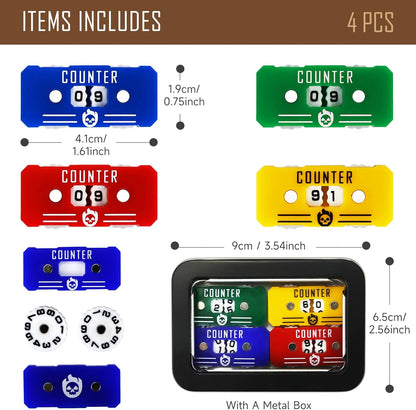 4Pcs MTG Life Counter with Metal Box, Health Tracker Life Counter for MTG Magic Card Games Accessories Tabletop RPG D&D CCG TCG Board Games