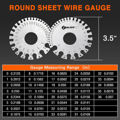ZeeDix Wire Gauge Measuring Tool (2 Pcs) - Round Dual Sided Metal Sheet Gage & Metal Sheet Thickness Gauge, Stainless Sheet Wire Size Chart & Welding Measurement Tool