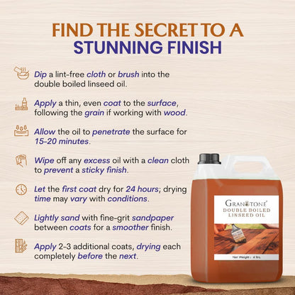 GRANOTONE Double Boiled Linseed Oil | Effective Waterproof Furniture Polish Oil, Used for Wood Finishing, Sports Goods Like Cricket Bat, Filling Cracks, Mixing with Paint and Wall Putty, 200 ML