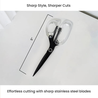 OfficeGoods 9” Stainless Steel Acrylic Scissors for Office and Home - Aesthetic and Sharp All Purpose Scissors, Perfect for Sewing, Arts and Crafts - Matte Black
