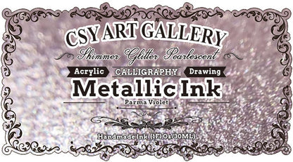 CSY art gallery Metallic Acrylic Ink-Craft Paint-Calligraphy Inks,Glitter-Pearlescent -Parma Violet Drawing Ink Liquid Gold Leaf Paints with Dropper, 1oz - 29.5 ml
