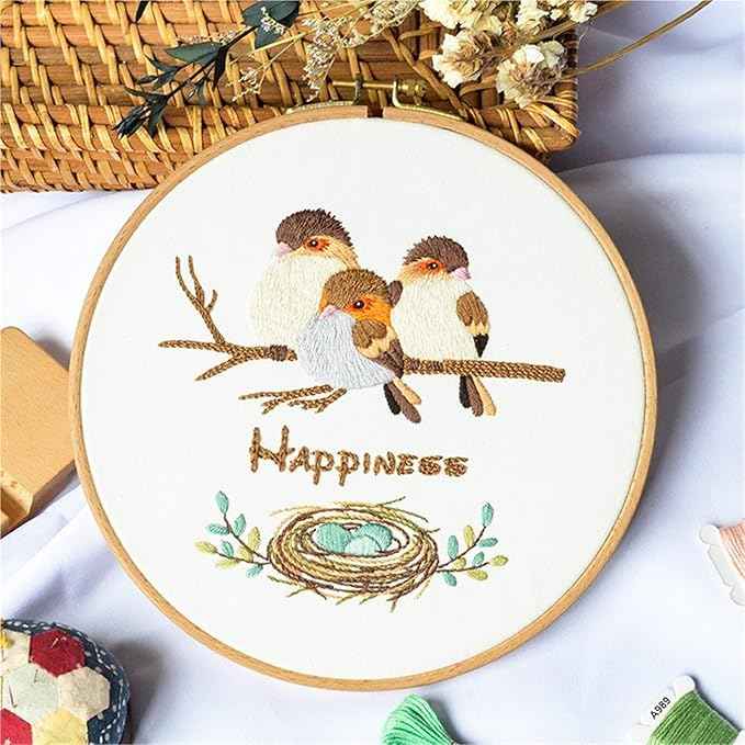 Act Iron Embroidery Starter Kit Stamped with Pattern Feather Dream with Base and Hoops Cloth Color Threads DIY Cross Stitch Needlework Home Decor Crafts for Adults