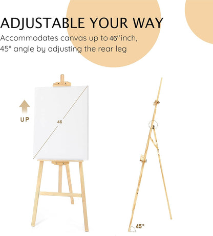 Wooden Painting Easel Stand, Adjustable＆Folds Flat for Storage, Ideal for Painting, Office Presentations, Posters, Signage