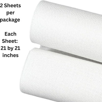 2 Sheets of White 14 Count Aida Cloth – 21 x 21 Inch Pre-Cut Fabric Squares – Cross Stitch Fabric – 100% Cotton – Ideal for Needlework & Embroidery – The Knotty Unicorn