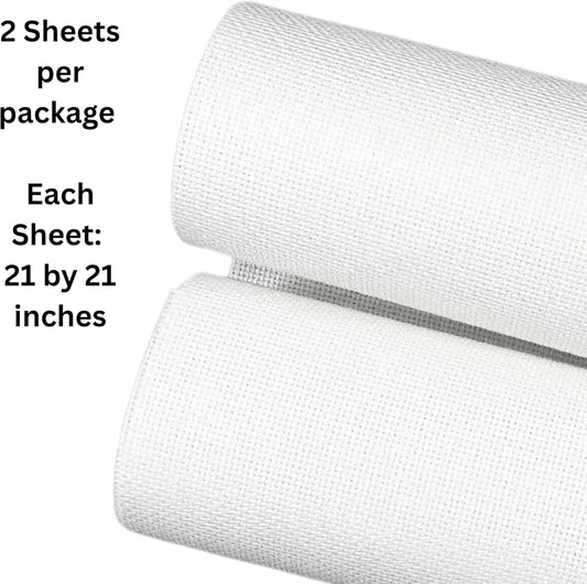 2 Sheets of White 14 Count Aida Cloth – 21 x 21 Inch Pre-Cut Fabric Squares – Cross Stitch Fabric – 100% Cotton – Ideal for Needlework & Embroidery – The Knotty Unicorn