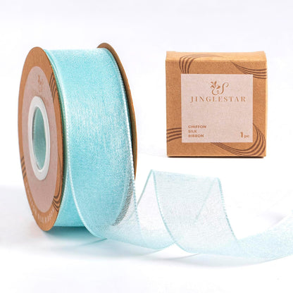 1 Inch Wide Sheer Chiffon Ribbon - Pearl Silk Woven Ribbon Suitable for Gift Wrapping, Wedding Decor, Home Decor, Girl Hair Accessories Handmade DIY (25 Yards/roll) (Tiffney Blue) - Crafty Corner