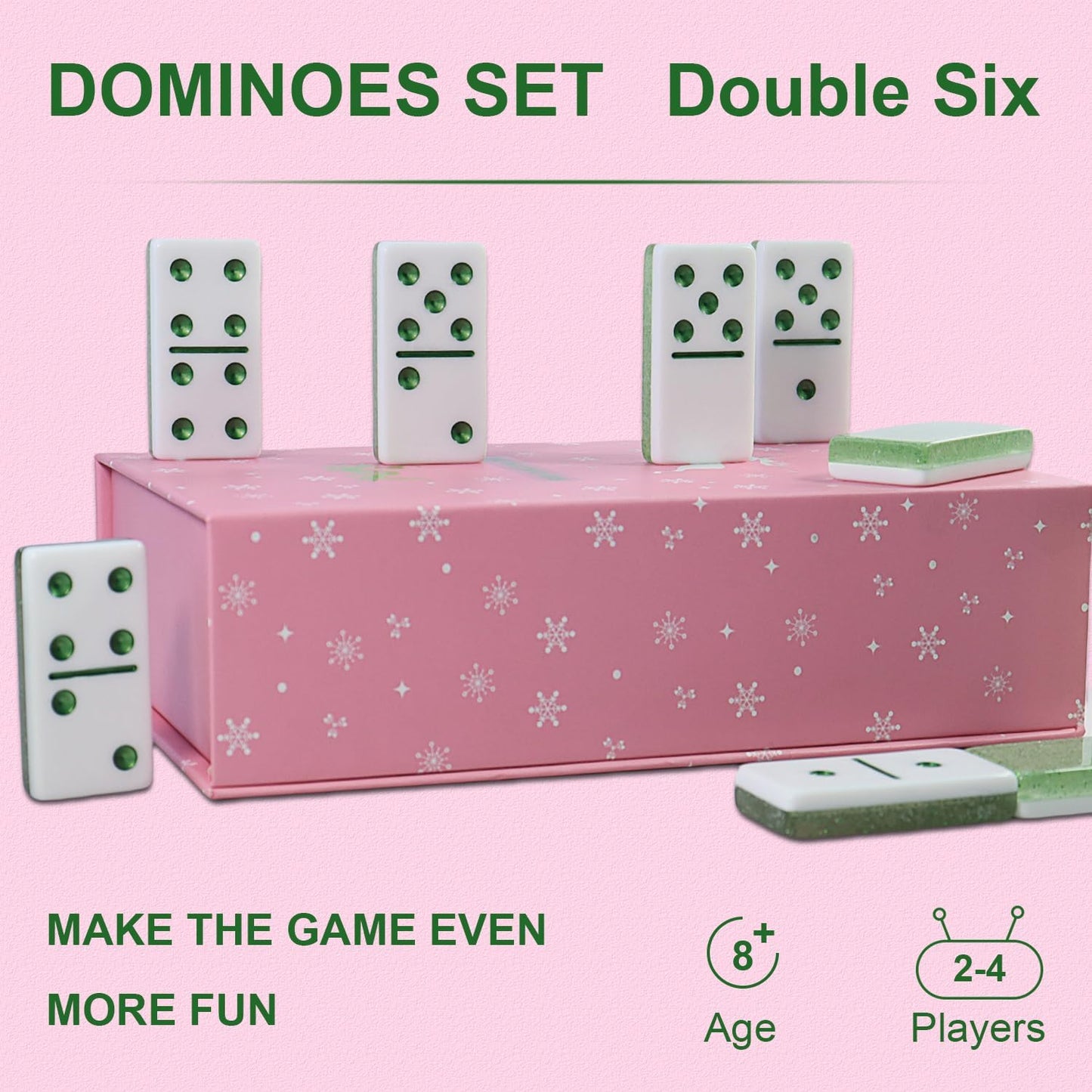 IDTQ Dominoes Set for Adults, Double 6 Dominos Game Set with 28 Domino Tiles Double with Upscale Gift Boxes -7 Polyhedral Dice -Classic Board Games (Light Green)