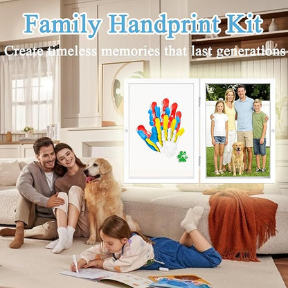 TourKing Family Handprint Kit, Diy Baby Hand & Footprint Wooden Keepsake Frame, With Non-Toxic Baby-Safe Paints, Gift Ideas For New Parents Grandparents, Father's Day Mother's Day Anniversary (White