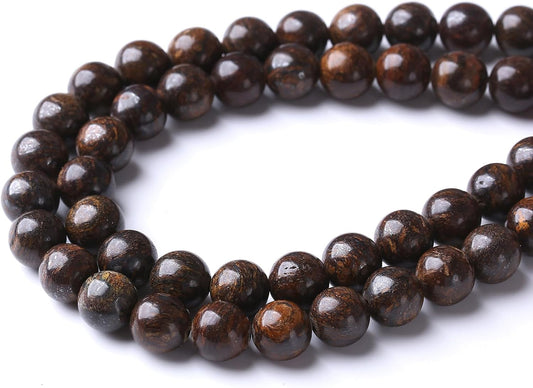 32PCS 12MM Natural Bronze Stone Beads Round Loose Stone Beads for Jewelry Making DIY Energy Stone Healing Power Bracelet 15"
