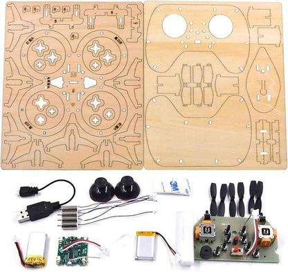 DIY Wooden Building Blocks Flying, DIY Wooden Drone Model Kit Remote Control Aircraft Training Wooden Assembly Quadcopter Mini Drone Model