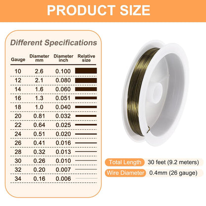 HARFINGTON 30ft Jewelry Wire, 26 Gauge (0.4mm) Brass Craft Soft Metal Tarnish Resistant Copper Beading Wire for Jewelry Making Supplies Crafting, Ancient Blue