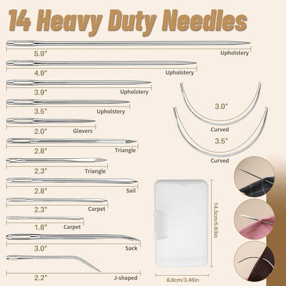 IMZAY Upholstery Repair Kit, Waxed Sewing Thread, 132 Yards Heavy Duty Leather Thread with 14 PCS Upholstery Needles for Leather, Canvas, Bookbinding, Beading, Stitching
