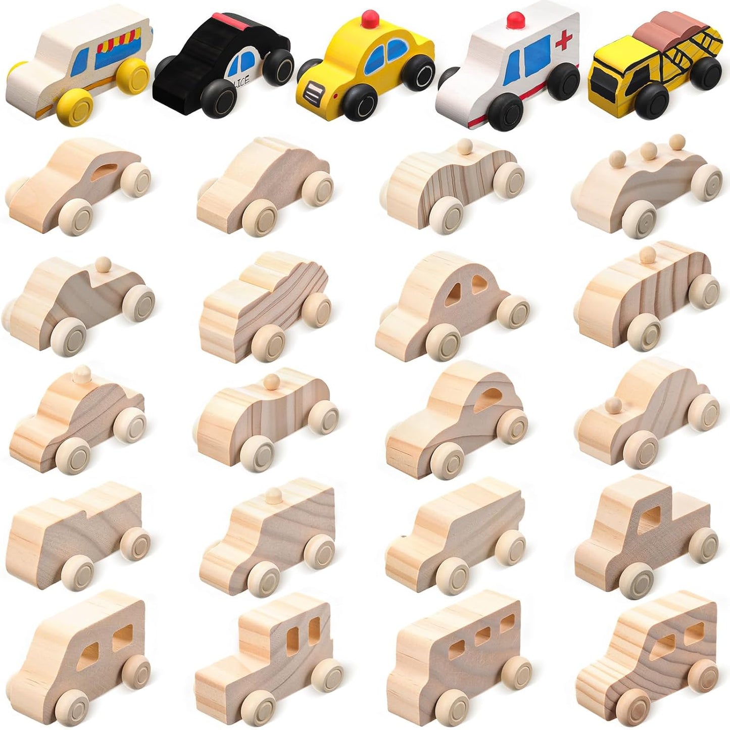 Leyndo 20 Pcs Small Wooden Cars to Paint for Kids Wooden Car Craft DIY Paintable Wood Cutouts Wood Car for Trucks Race Cars Bulk Crafts Painting Projects