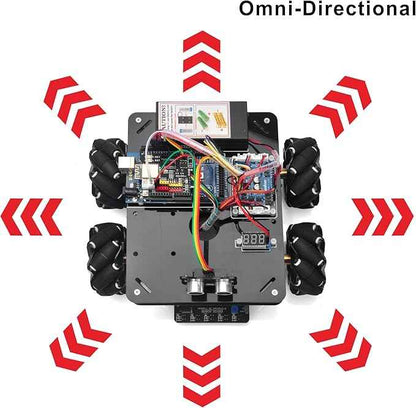 OSOYOO Omni-directinal Mecanum Wheels Robotic Car Kit for Arduino Mega2560 Metal Chassis DC Motor DIY STEM Remote Controlled Educational Mechanical DIY Coding for Teens Adult