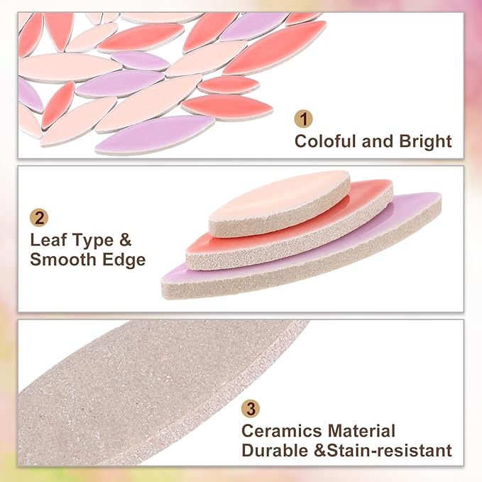 uxcell Ceramic Mosaic Tile, About 200g Teardrop Leaf Tile Mosaic Block for Handicrafts Artwork, Red/Purple/Pink