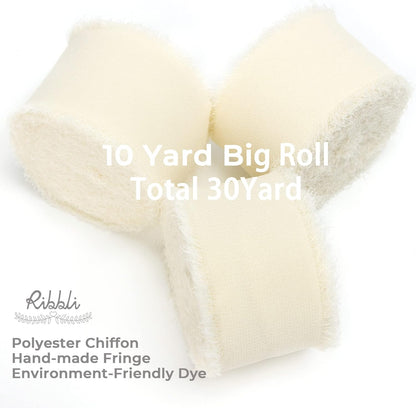 Ribbli Ivory Chiffon Ribbon 1-1/2 inch x 30 Yard Handmade Fringe Chiffon Ivory Silk Ribbon,Cream Ribbon for Wedding Invitations, Bridal Bouquets Wrapping, Flower Arrangement Decoration - Crafty Corner