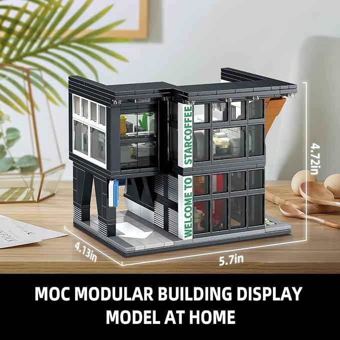 City Coffee House Architecture Building Blocks Set for Adults, Street View Modern Cafe Shop Building Construction Toy with Light, Christmas Birthday Gift for Kids Boys Girls 6-12 (581 PCS)