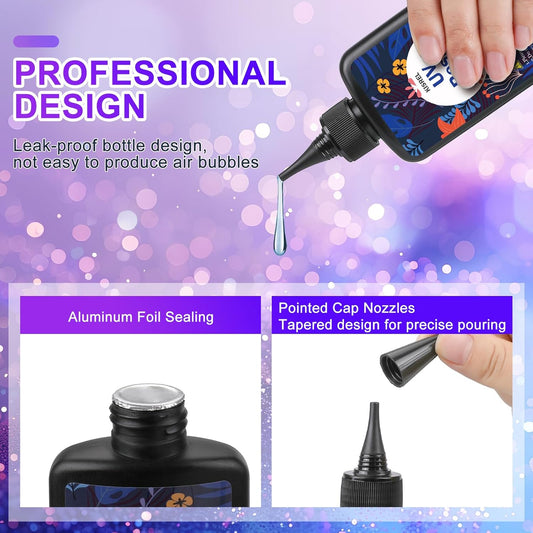 KISREL UV Resin with Light - 200g Upgraded Hard Type Crystal Clear Ultraviolet Curing UV Resin Kit, 8 Lamp Beads UV Light, Resin Kit with Light for Craft Jewelry Making