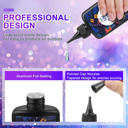 UV Resin with Light - 400g Hard Type Crystal Clear Ultraviolet Curing UV Resin Kit, 8 Lamp Beads UV Light(Non-Battery), UV Resin with Light for Craft Jewelry Making