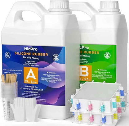 Nicpro 170oz Silicone Mold Making Kit 15A, Translucent Silicone Rubber, Non-Toxic Flexible & Food Safe Mold Kit, Mix Ratio 1:1 Casting Silicone for Resin with Frame Housing