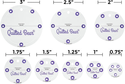 The Quilted Bear Circle Quilting Templates – 8 Clear Non-Slip Acrylic Quilt Templates for Precise Fabric Cutting & Stress-Free Machine Quilting - Ideal for Quilt & Sewing Supplies (¾–3")