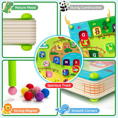 2 in 1 Magnetic Color and Number Maze Magnet Alphabet Counting Double Sided Board Wood Puzzle Fine Motor Skills Montessori Preschool Toys Gifts for Boys and Girls 3-5 Age (Big Zoo, One Size)