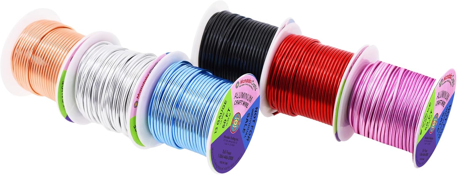 Mandala Crafts 13 Gauge Anodized Aluminum Craft Wire for Jewelry Making - 300 FT Colored Flexible Silver Copper Black Pink Ice Blue Red Wire - Bendable for Bonsai Armature Crafting Sculpting - Crafty Corner