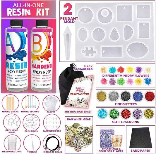 Goody King Resin Jewelry Making Starter Kit - Resin Kits for Beginners with Molds and Resin Jewelry Making Supplies - Silicone Casting Mold, Tools Set Clear Epoxy for DIY Jewelry