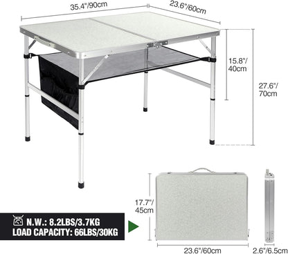 RedSwing Folding Table 3 Feet Adjustable Height, Lightweight and Portable Aluminum Hexagonal Legs Camping Table with Mesh Layer, 36 x 24 x 28 Inches