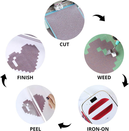 HTVRONT Silver Glitter HTV Heat Transfer Vinyl Roll - 10" x 8ft Glitter HTV Vinyl for Shirts, Glitter Iron on Vinyl for All Cutting Machine - Easy to Cut & Weed & Transfer (Rainbow Silver Glitter)