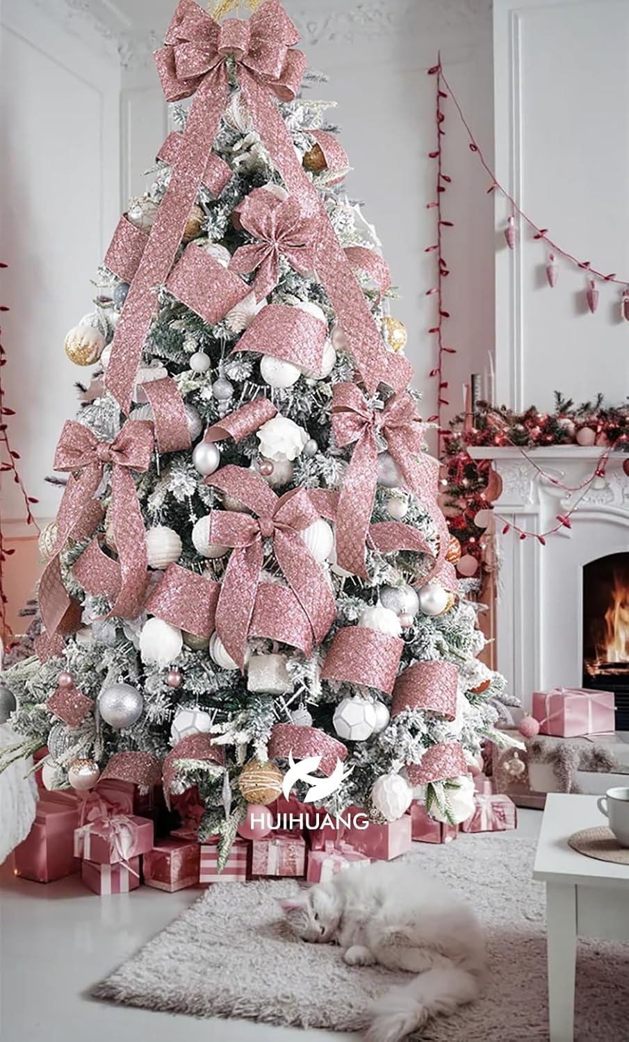 HUIHUANG Rose Gold Glitter Wired Ribbon for Christmas Tree 2.5 inch Rose Gold Diamond Mesh Ribbon for Tree Decoration, Wreaths, Garland, Gift Wrapping, Bows Making, Home Decor -10 Yards - Crafty Corner