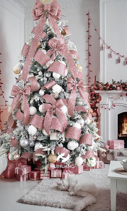 HUIHUANG Rose Gold Glitter Wired Ribbon for Christmas Tree 2.5 inch Rose Gold Diamond Mesh Ribbon for Tree Decoration, Wreaths, Garland, Gift Wrapping, Bows Making, Home Decor -10 Yards - Crafty Corner
