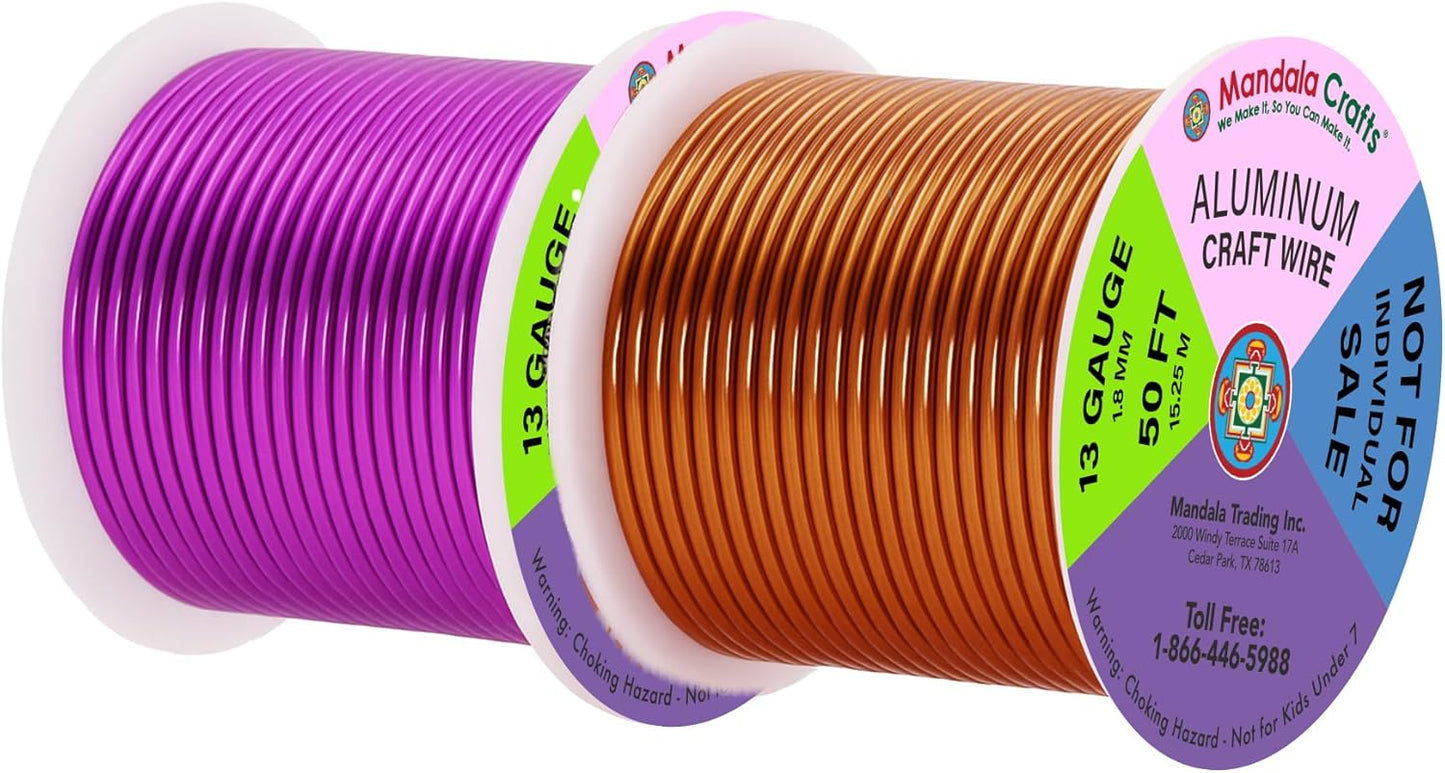 Mandala Crafts 13 Gauge Anodized Aluminum Craft Wire for Jewelry Making - 300 FT Colored Flexible Silver Copper Purple Pink Brown Ice Blue Wire - Bendable for Bonsai Armature Crafting Sculpting - Crafty Corner