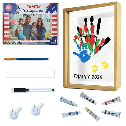 80S Family Handprint Kit, Handprint Art Craft DIY Kit, Baby Hand Print Gift for New Moms, Parents, Grandparents, 6 Safe, Non-Toxic Paints, Ideal for Mother's Day, Father's Day, Anniversary & More