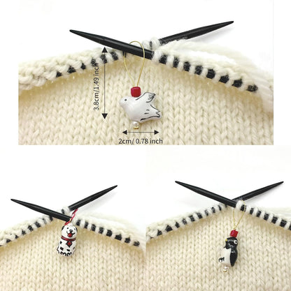 Wander wolly Handmade Animal Stitch Markers for Knitting, Three Pieces in Storage Case, One Dove, One Penguin, and One Dalmatian