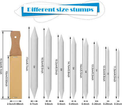 AGPTEK 22 PCS Sketch Drawing Tools, 16 Blending Stumps Set with 2 Sandpaper Pencil Sharpeners, 1 Pencil Extension Tool, 2 Erasers & 1 Felt Bag for Student Sketch Drawing Accessories