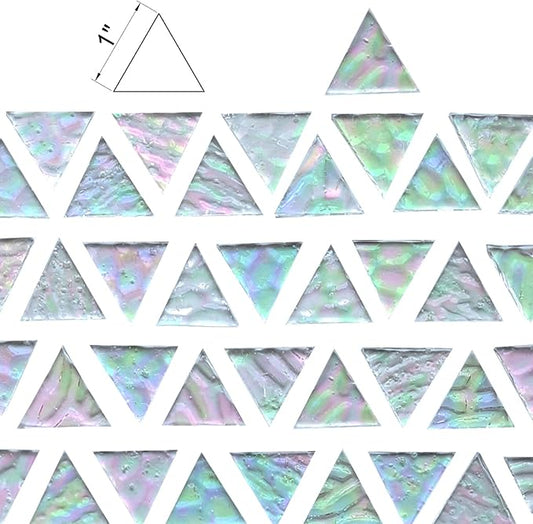 120 Pieces 1 Inch Triangles (White Clear Iridescent) Stained Glass for DIY Crafts, Precut Mosaic Tiles Bulk - Mosaic Kits, Windows, Art Projects - Stained Glass Pieces for Beginners