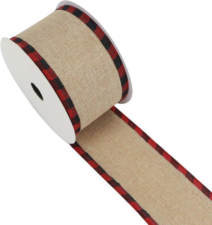 MEEDEE Burlap Christmas Ribbon Wired Burlap Ribbon 2.5 Inch 10 Yards Fall Burlap Ribbon with Red and Black Buffalo Check Edging Wired Plaid Burlap Ribbon for Christmas Tree, Wreath Making - Crafty Corner