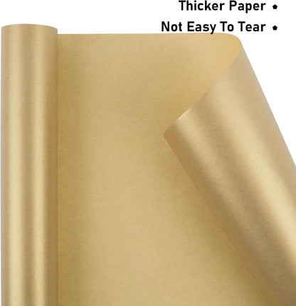 NESCCI Gold Matte Wrapping Paper,Solid Color Pearly-Lustre Paper-3 Roll,17 Inches X 32.8 Feet Per roll.Gift Wrapping Paper,Perfect for Wedding,Valentine's Day,Birthday, Christmas,Baby Shower