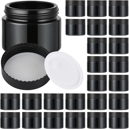 Glass Jars with Lids,Eco-Friendly Cosmetic Containers with Airtight Black Lids & Liners, Multi-Color Options for Cream, Lotion, Body Butter, DIY Skincare Travel Jars (Black, 2oz)