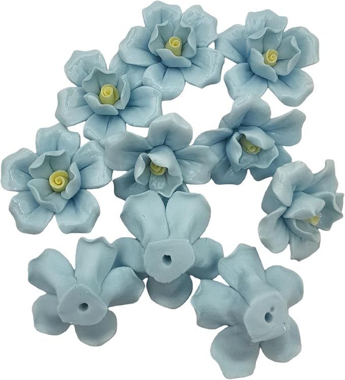10PCS 3D Flower Ceramics Mosaic Tiles,DIY Making Creative Ceramic Mosaic Tiles for DIY Craft Plates Flowerpots Vases Cups Mosaic Making Supplies (3D Sky Blue Flower)