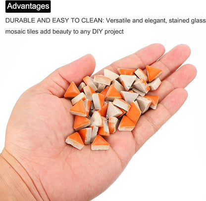 MECCANIXITY 200g Ceramic Mosaic Tiles for Crafts Bulk, Triangle Orange Ceramic Tiles for Mosaic Kits Garden Stepping Stone Cup Mat